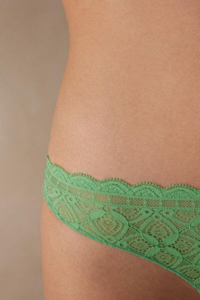 Intimissimi Lace and Microfiber Brazilian Women's Panties Mint | USA 2488ZGU