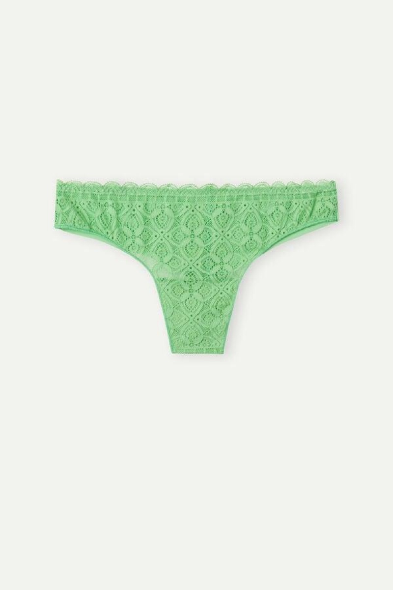 Intimissimi Lace and Microfiber Brazilian Women's Panties Mint | USA 2488ZGU