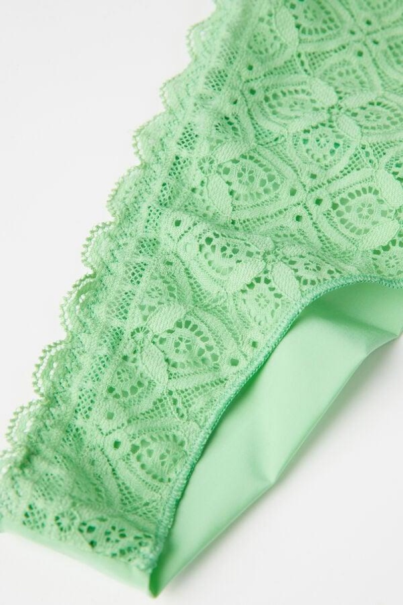 Intimissimi Lace and Microfiber Brazilian Women's Panties Mint | USA 2488ZGU