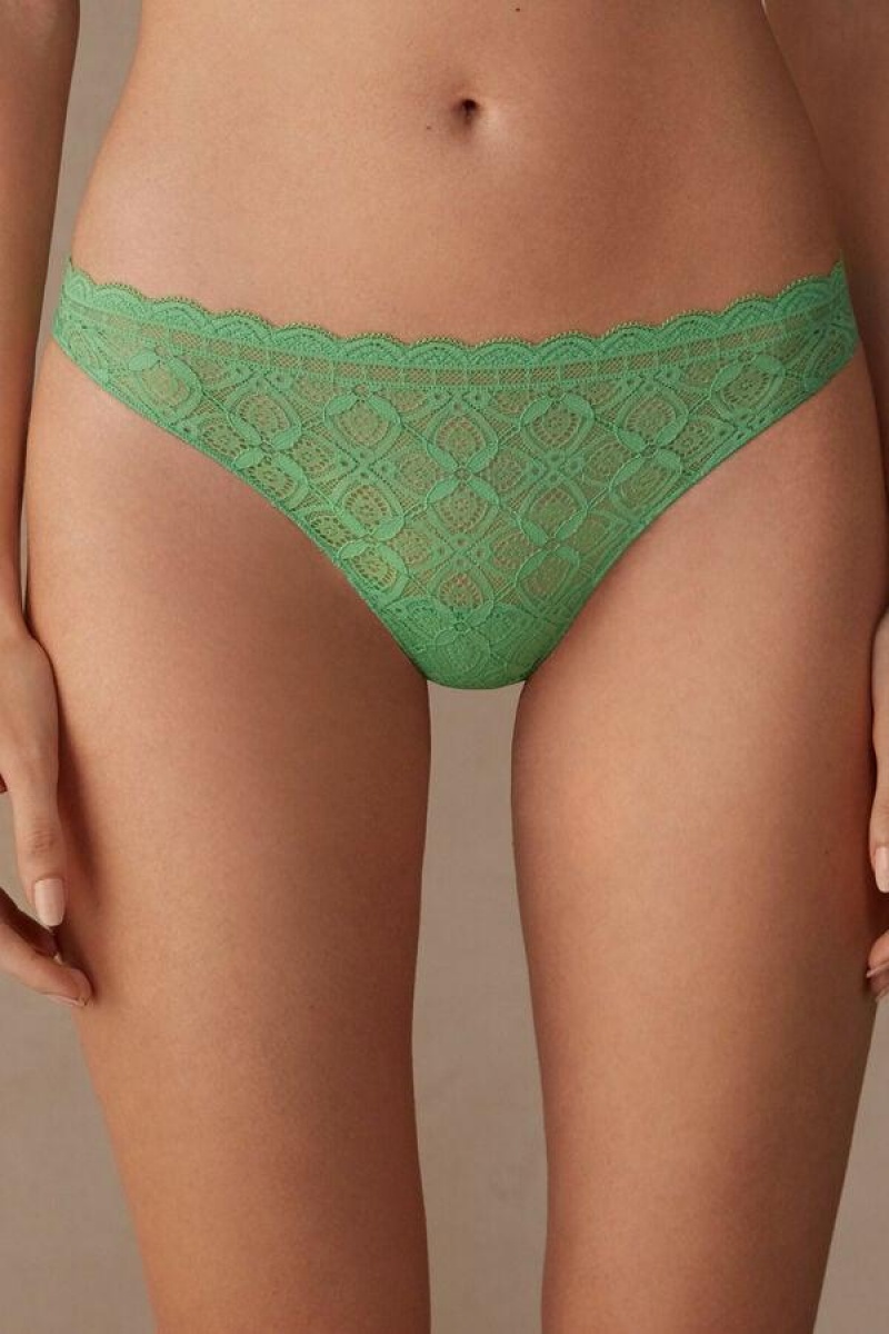 Intimissimi Lace and Microfiber Brazilian Women\'s Panties Mint | USA 2488ZGU