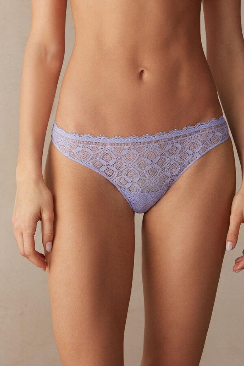 Intimissimi Lace and Microfiber Brazilian Women\'s Panties Lavender | USA 2490KIO