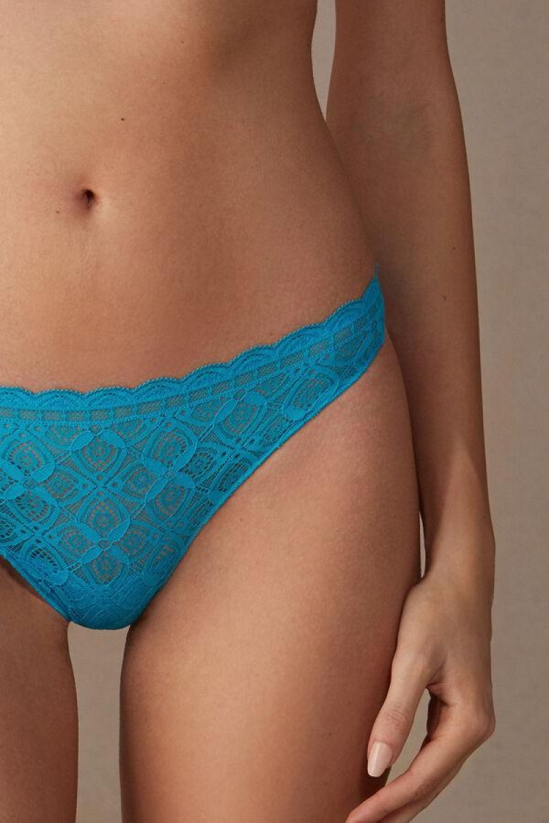 Intimissimi Lace and Microfiber Brazilian Women's Panties Turquoise | USA 2493GLS