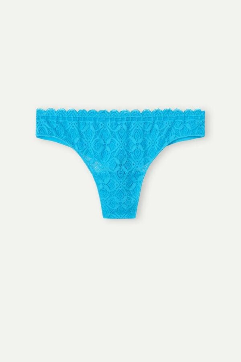 Intimissimi Lace and Microfiber Brazilian Women's Panties Turquoise | USA 2493GLS