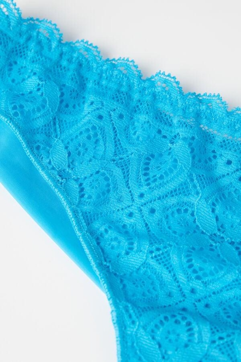 Intimissimi Lace and Microfiber Brazilian Women's Panties Turquoise | USA 2493GLS