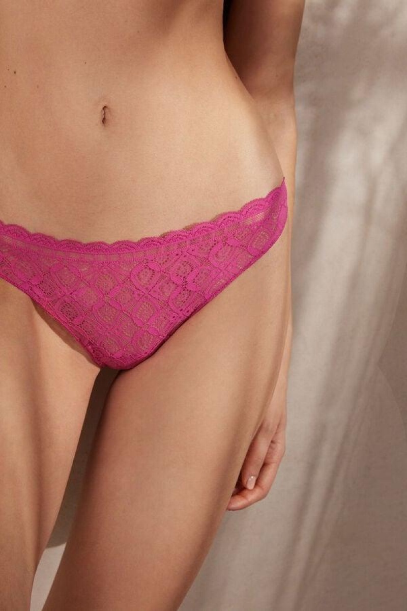 Intimissimi Lace and Microfiber Brazilian Women's Panties Pink | USA 2495DNF