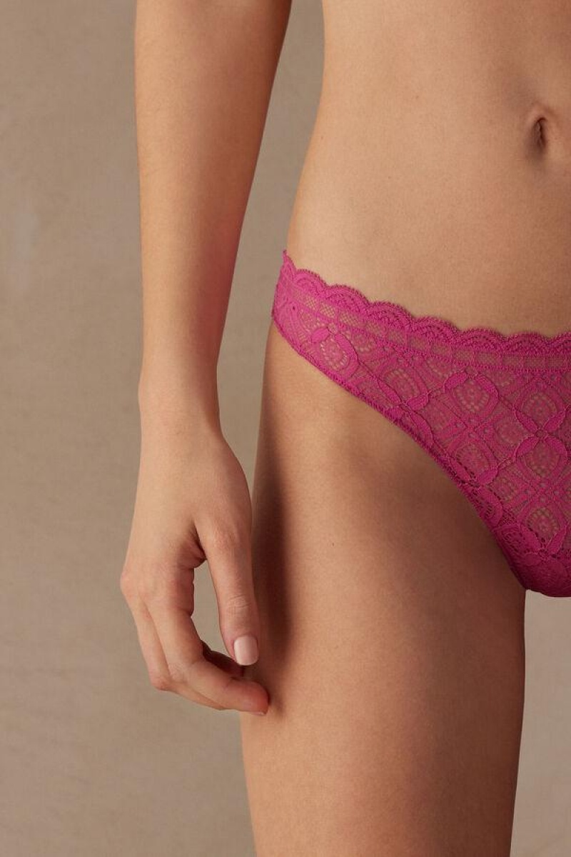 Intimissimi Lace and Microfiber Brazilian Women's Panties Pink | USA 2495DNF