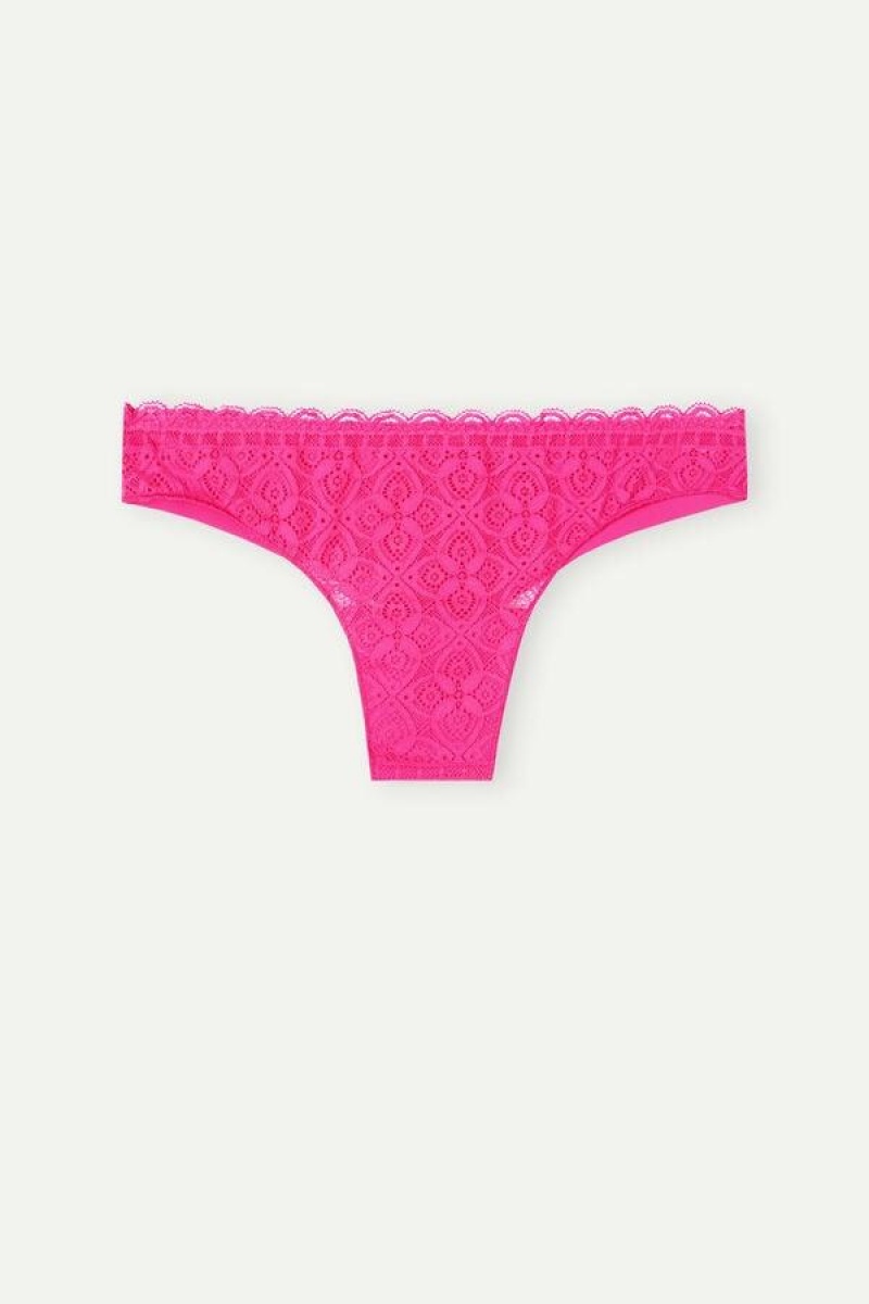 Intimissimi Lace and Microfiber Brazilian Women's Panties Pink | USA 2495DNF