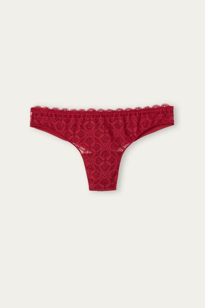 Intimissimi Lace and Microfiber Brazilian Women's Panties Red | USA 2511VDR