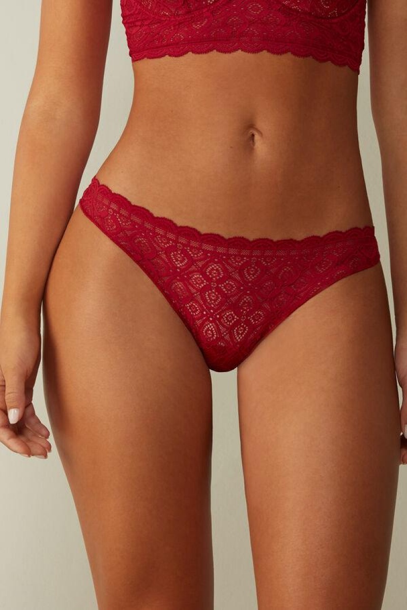 Intimissimi Lace and Microfiber Brazilian Women\'s Panties Red | USA 2511VDR