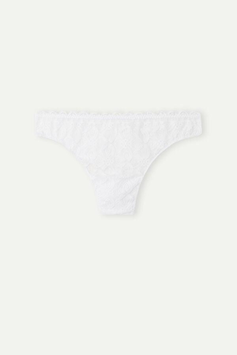 Intimissimi Lace and Microfiber Brazilian Women's Panties White | USA 2524PQJ