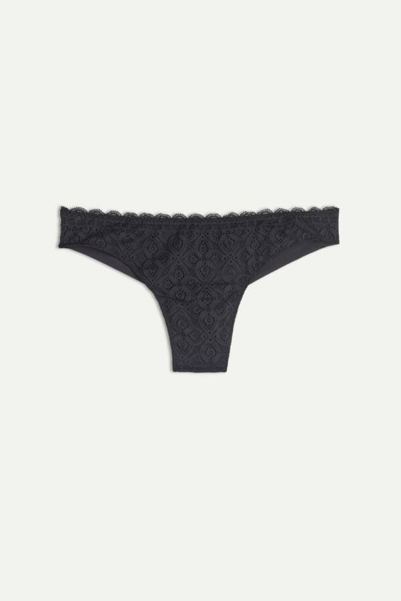 Intimissimi Lace and Microfiber Brazilian Women's Panties Black | USA 2526ISL