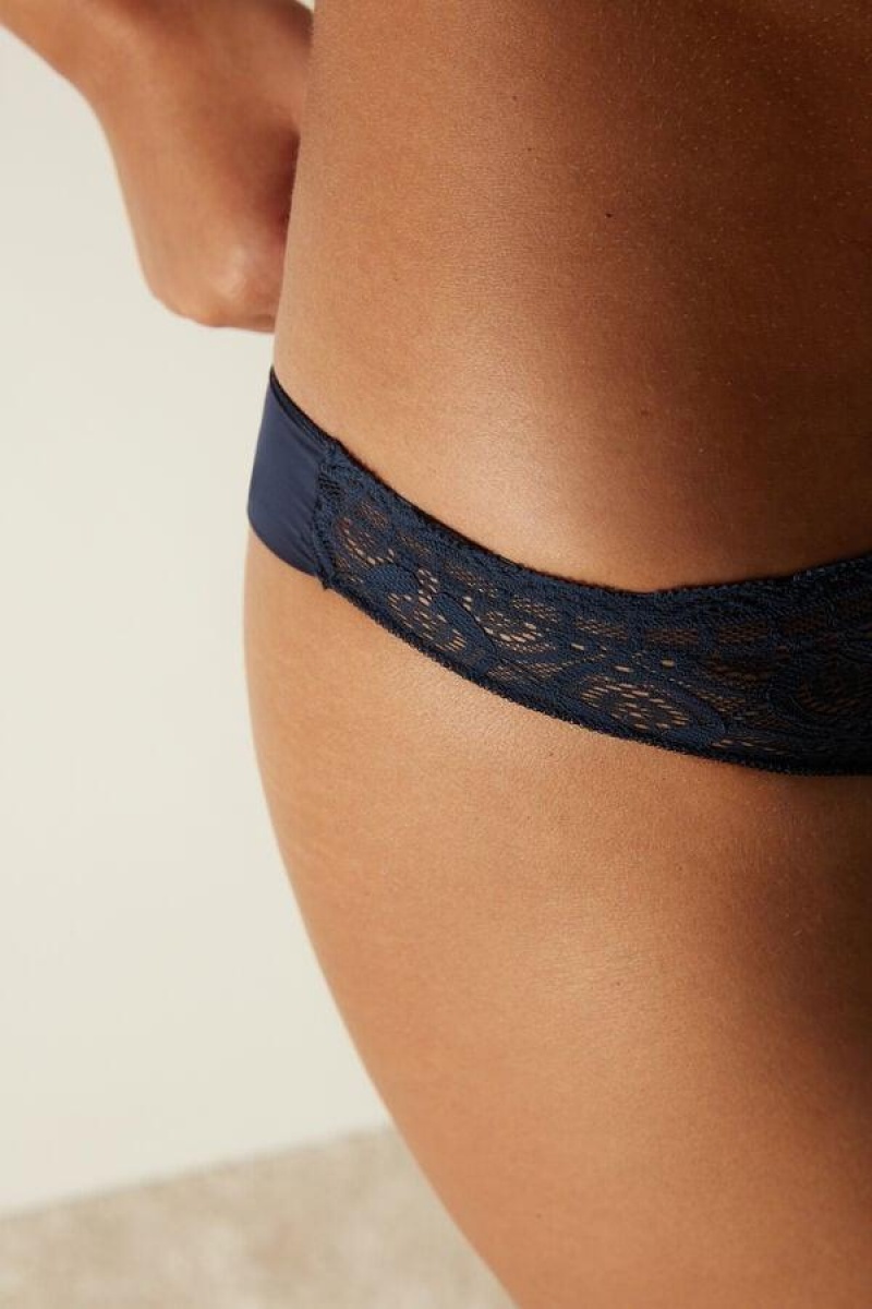 Intimissimi Lace and Microfiber Brazilian Women's Panties Blue | USA 2530RWV