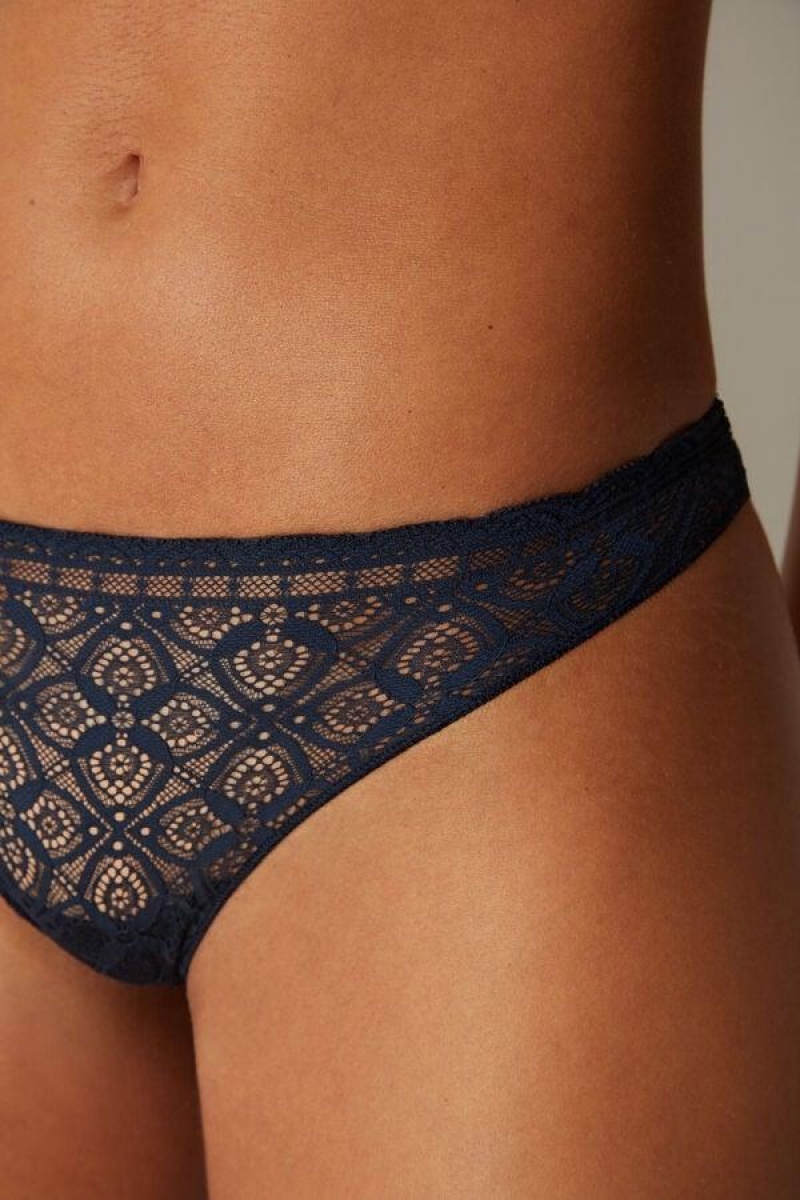 Intimissimi Lace and Microfiber Brazilian Women's Panties Blue | USA 2530RWV