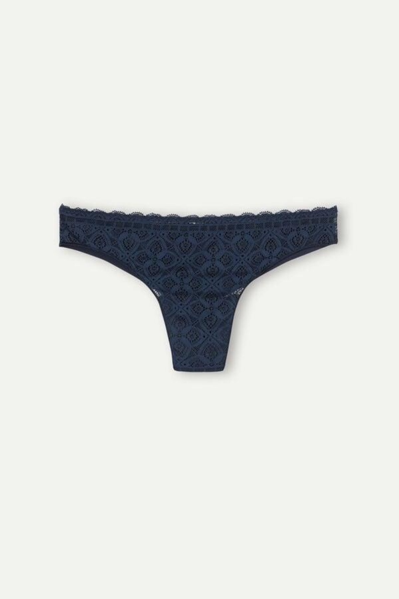 Intimissimi Lace and Microfiber Brazilian Women's Panties Blue | USA 2530RWV