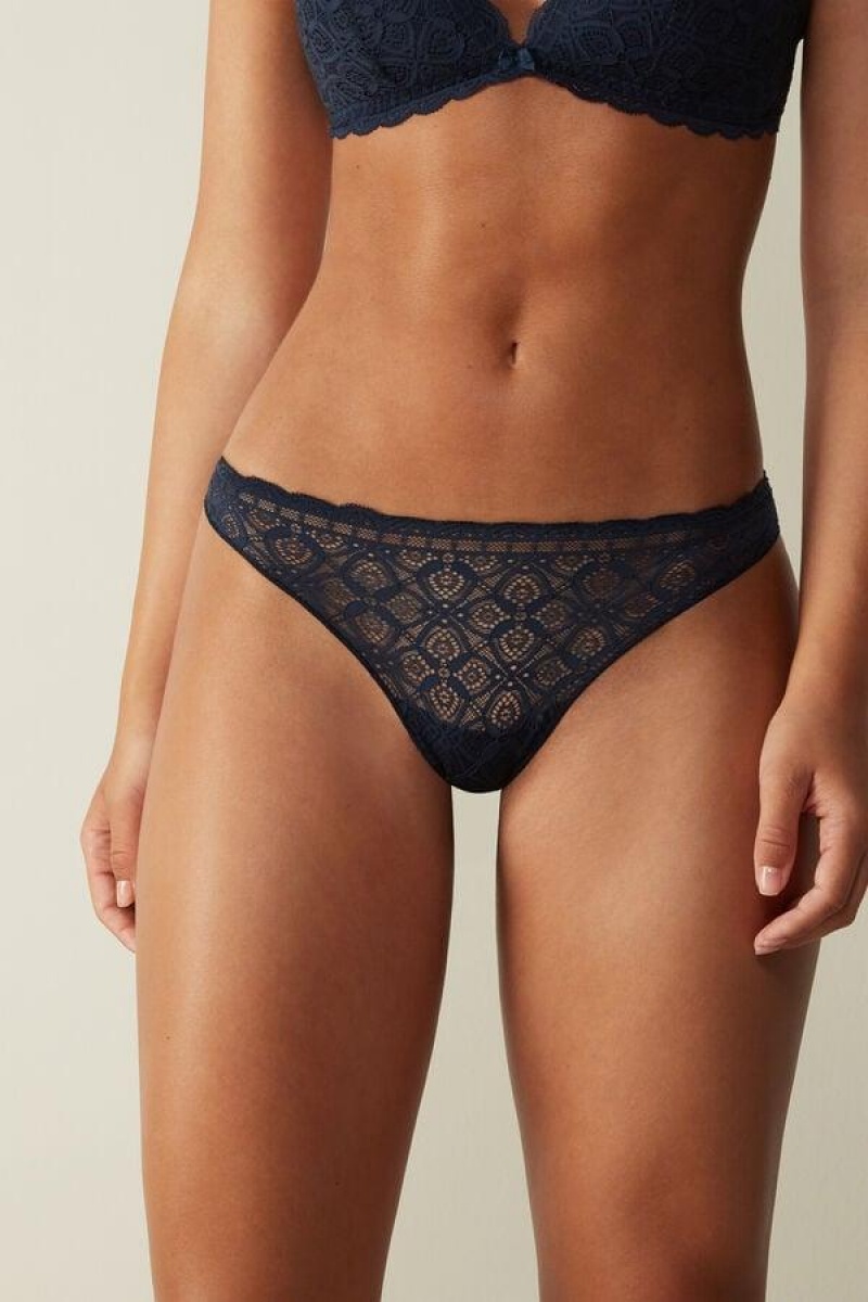 Intimissimi Lace and Microfiber Brazilian Women\'s Panties Blue | USA 2530RWV