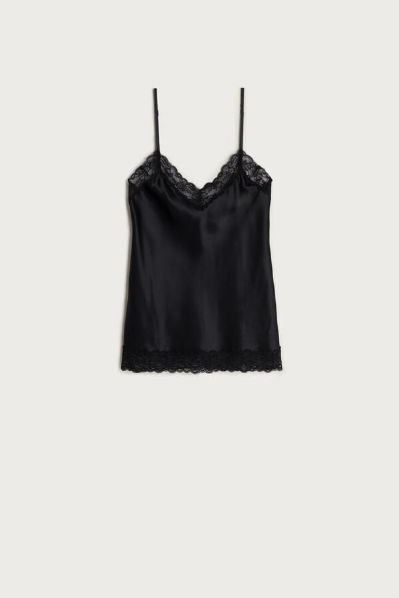 Intimissimi Lace and Silk Women's Tank Top Black | USA 1669ISZ