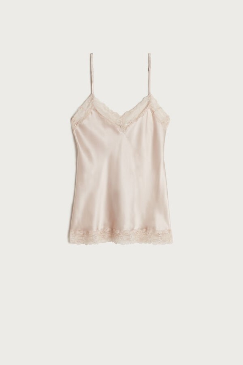 Intimissimi Lace and Silk Women's Tank Top Pink | USA 1670ORX