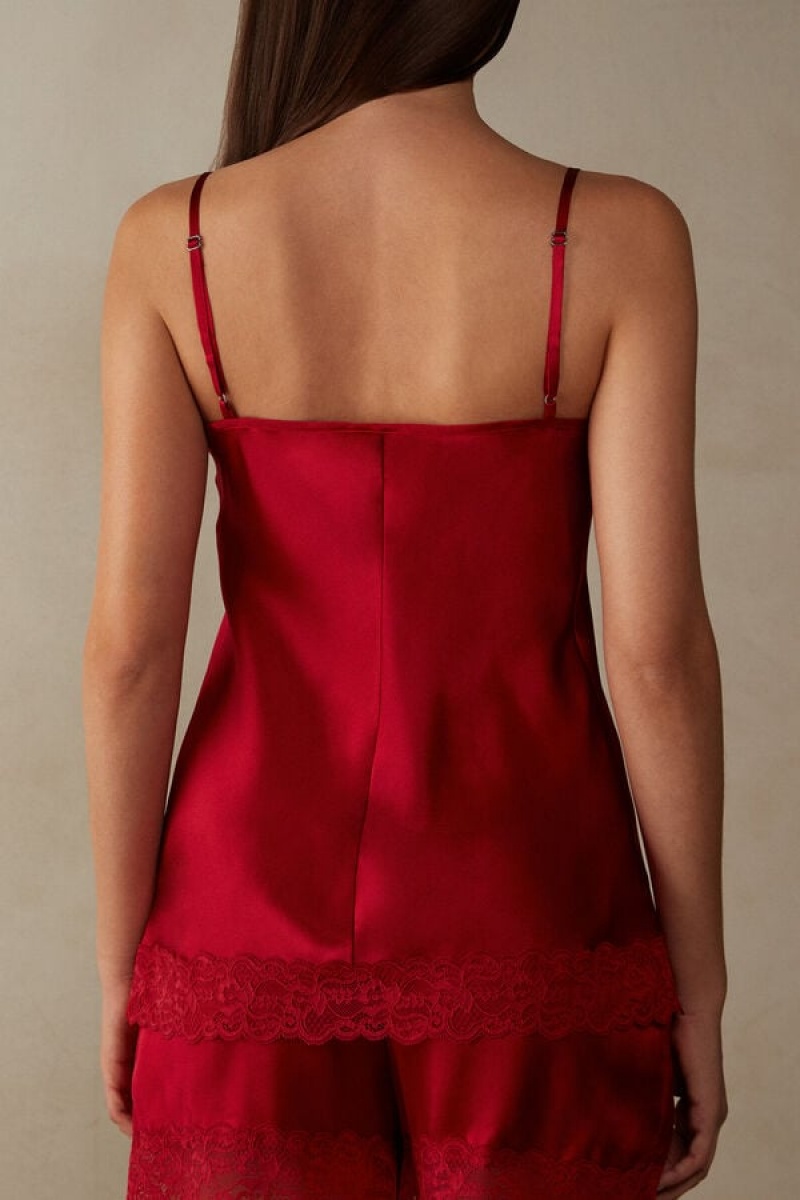 Intimissimi Lace and Silk Women's Tank Top Red | USA 1671PQC