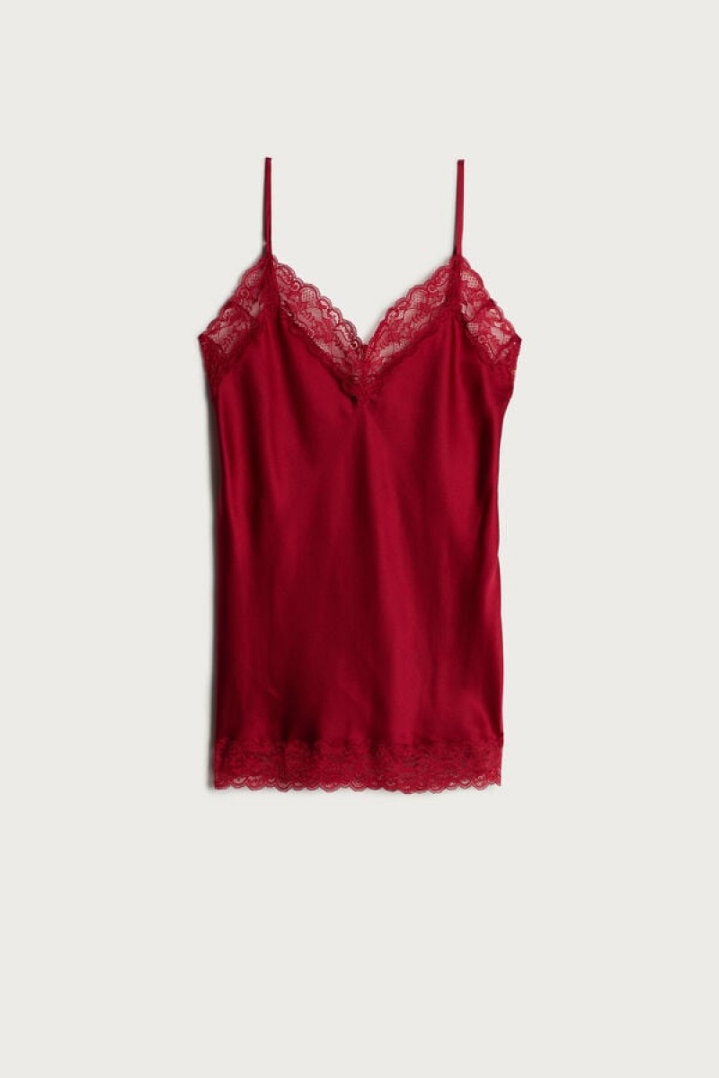 Intimissimi Lace and Silk Women's Tank Top Red | USA 1671PQC