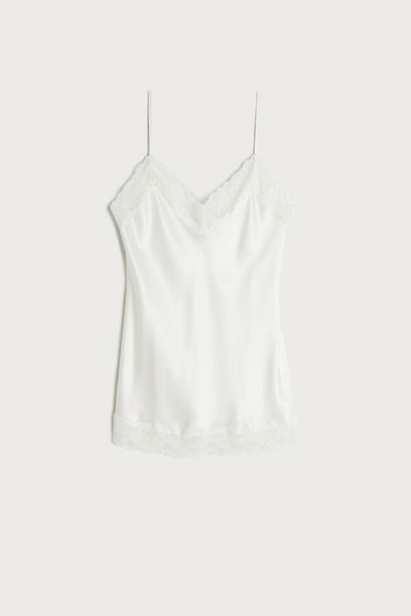 Intimissimi Lace and Silk Women's Tank Top White | USA 1672APV