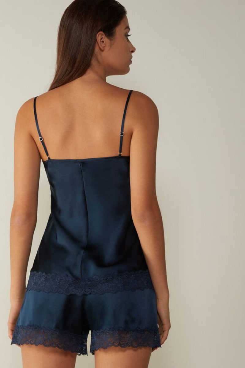 Intimissimi Lace and Silk Women's Tank Top Blue | USA 1688QZD