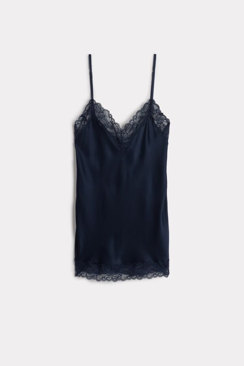 Intimissimi Lace and Silk Women's Tank Top Blue | USA 1688QZD