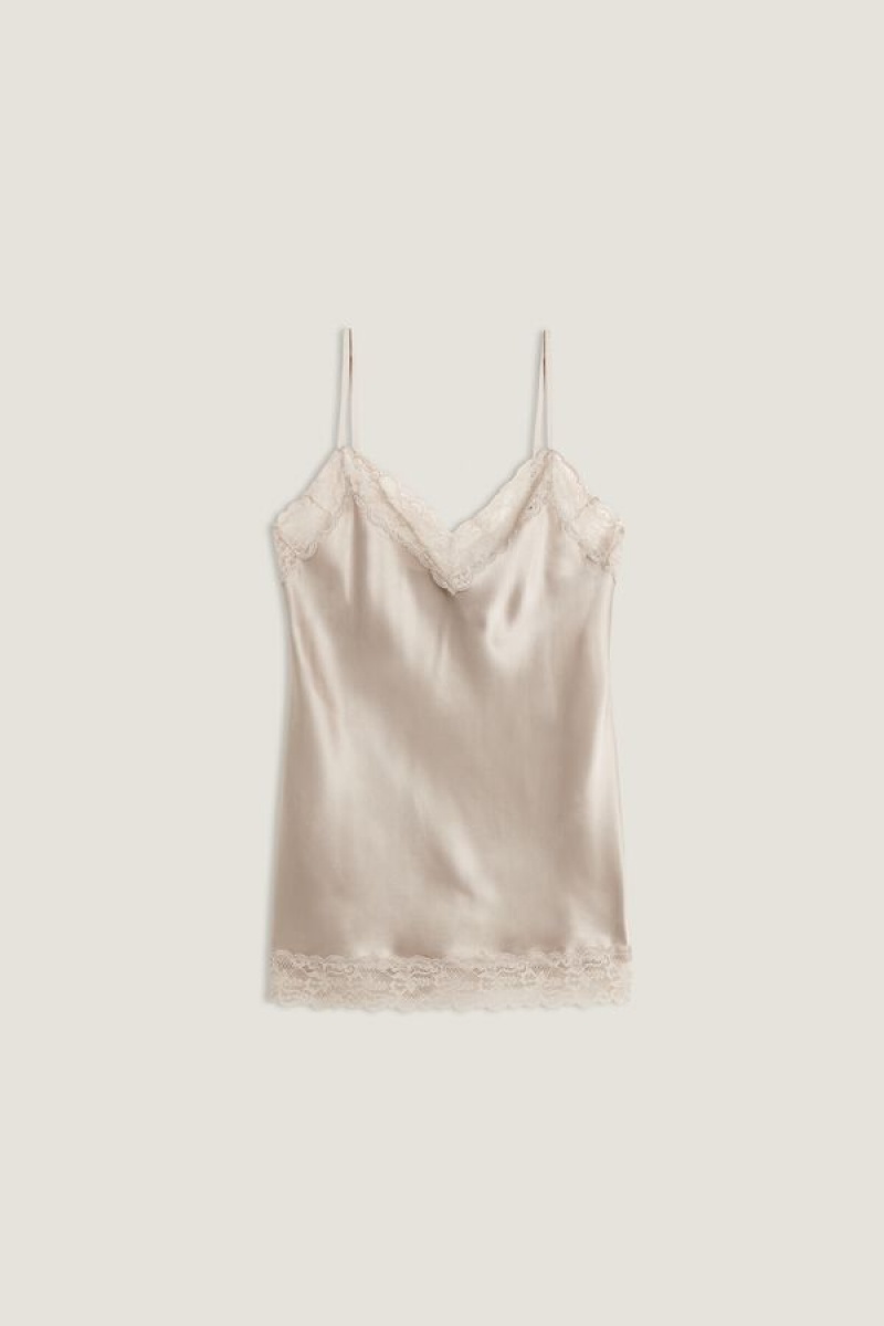 Intimissimi Lace and Silk Women's Tank Top Beige | USA 1700DNN