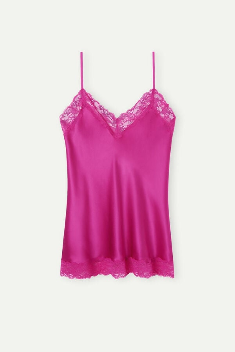 Intimissimi Lace and Silk Women's Tank Top Pink | USA 1734XFU