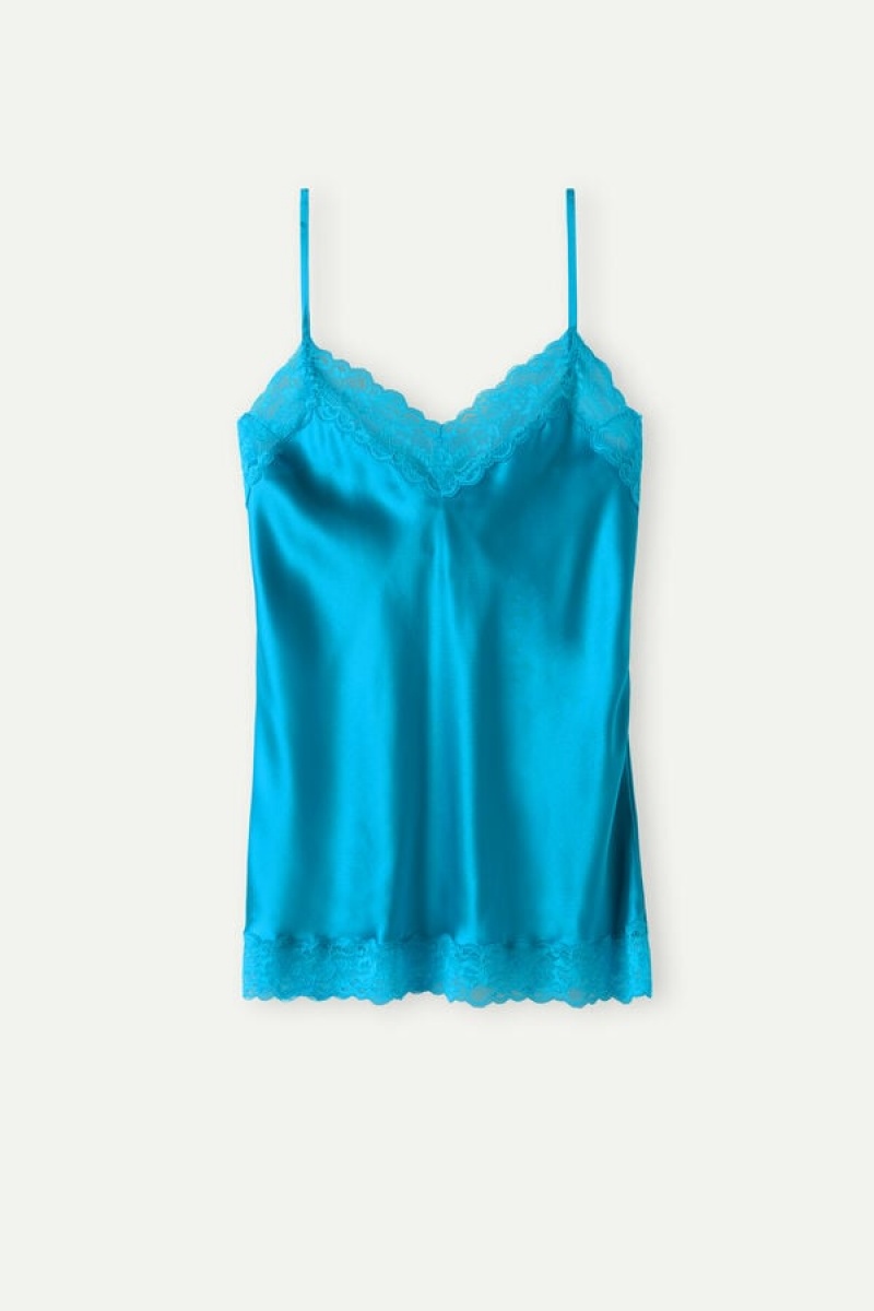 Intimissimi Lace and Silk Women's Tank Top Turquoise | USA 1736VDO