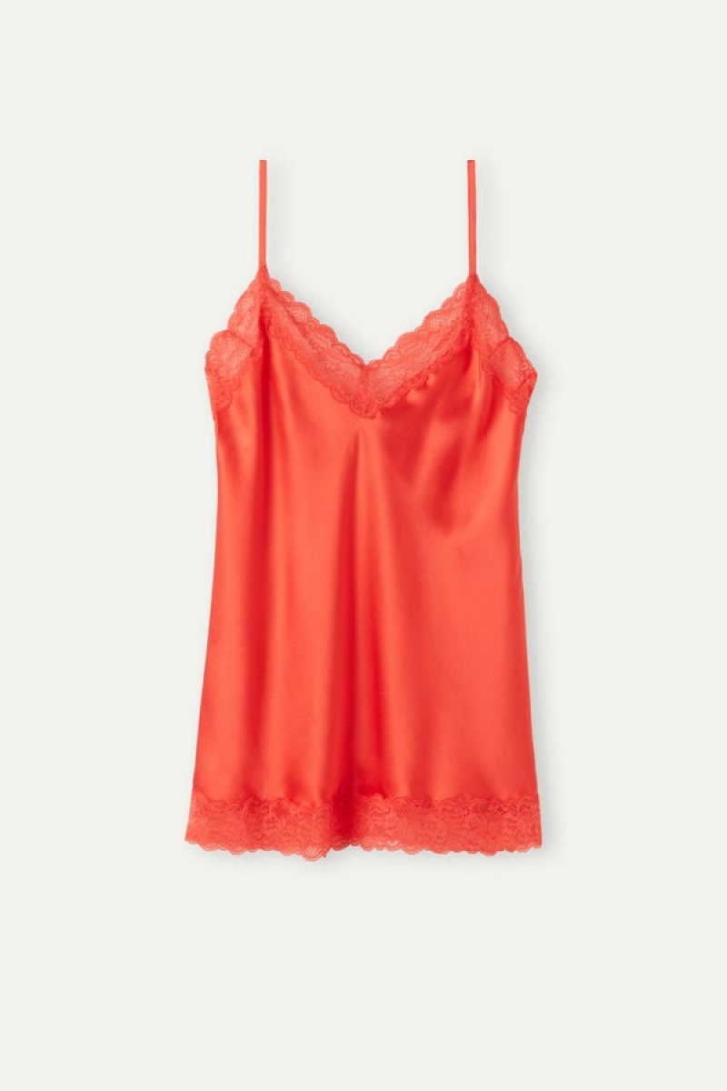 Intimissimi Lace and Silk Women's Tank Top Deep Red | USA 1742EXG