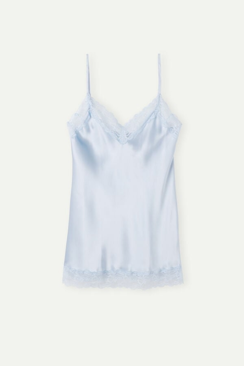 Intimissimi Lace and Silk Women's Tank Top Blue | USA 1744TVJ