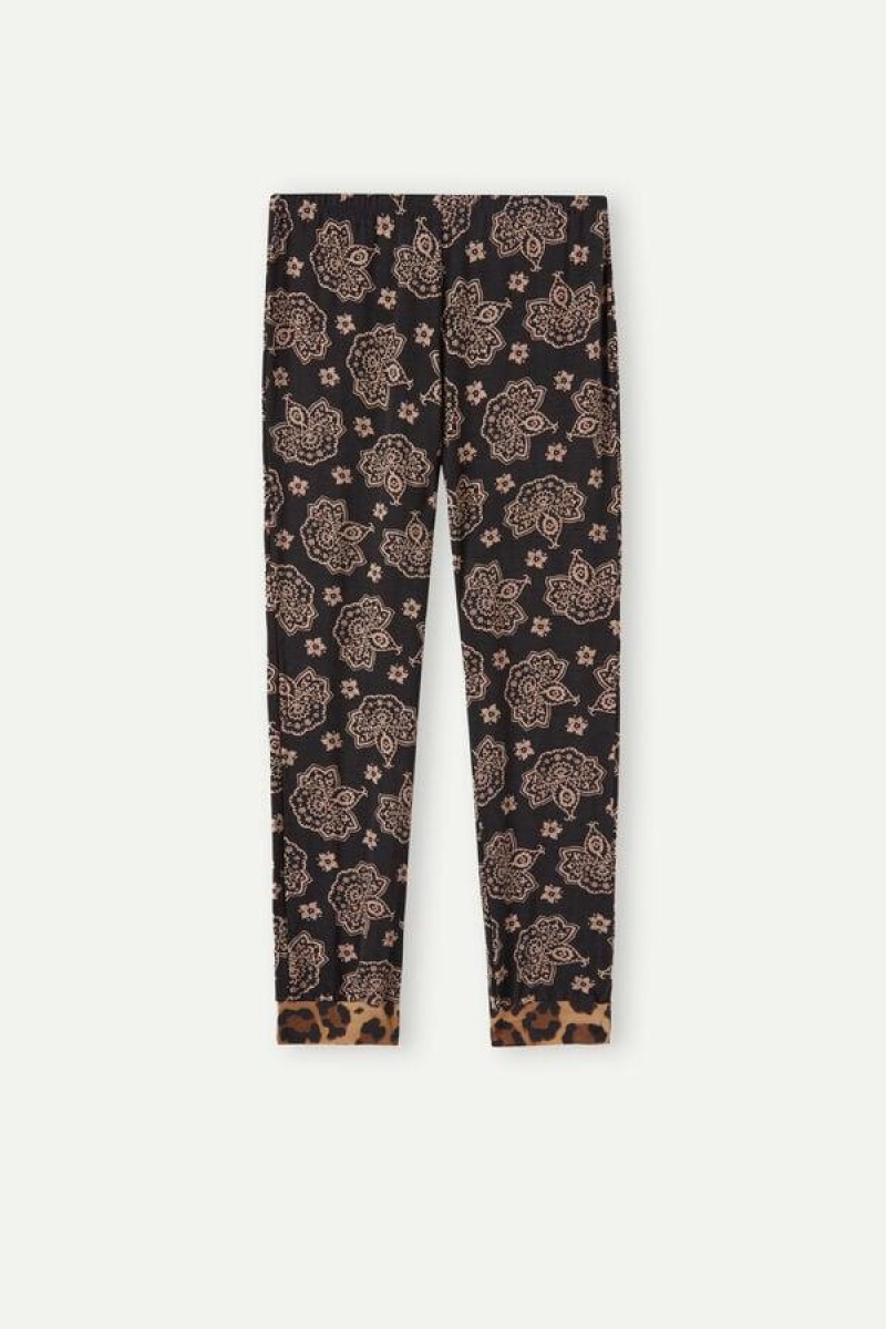 Intimissimi Lady Animalier Modal Cuffed Pants Women's Pajamas Black | USA 2056TVJ