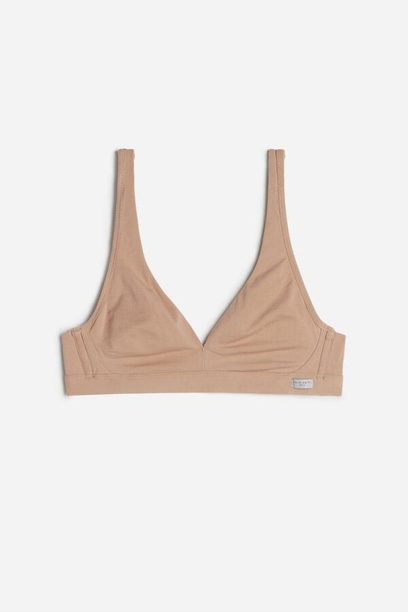 Intimissimi Lara Cotton Triangle Women's Bras Beige | USA 1266XFU