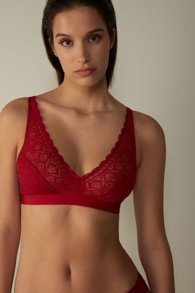 Intimissimi Lara Triangle in Lace Women\'s Bras Red | USA 1240XFU