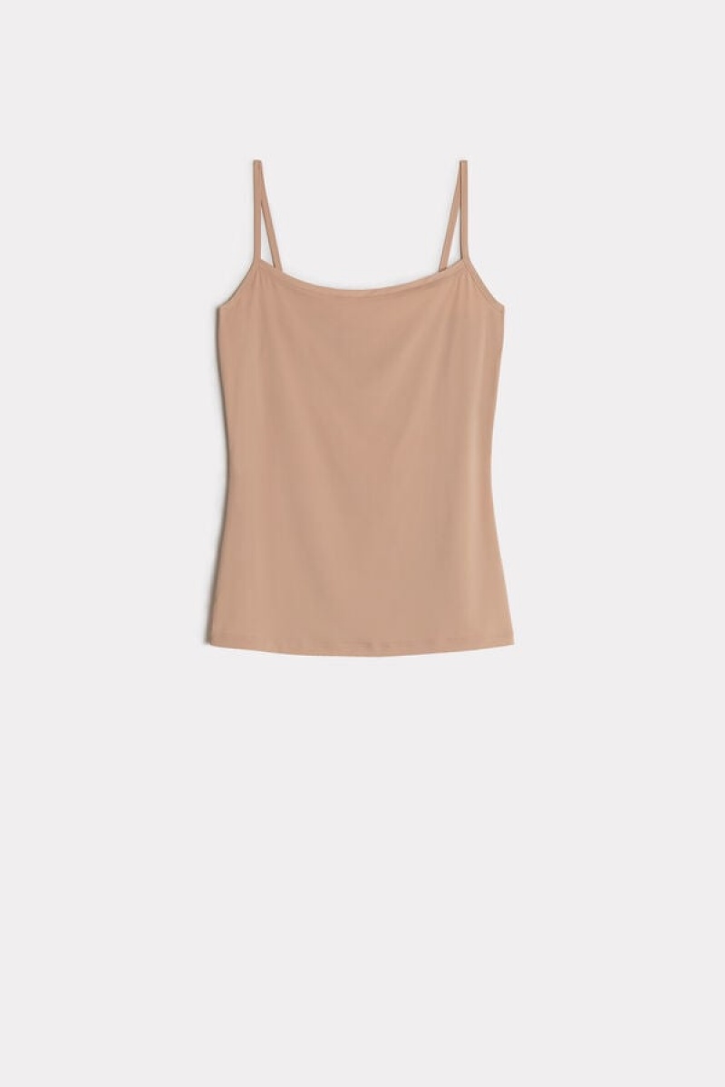 Intimissimi Light Microfiber Cami Women's Tank Top Beige | USA 1668UTL