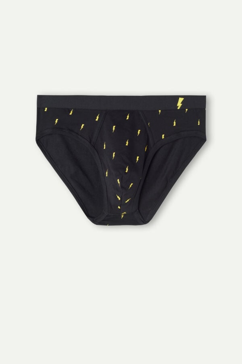 Intimissimi Lightning Bolt in Stretch Supima® Cotton Men's Briefs Black | USA 2722YUU