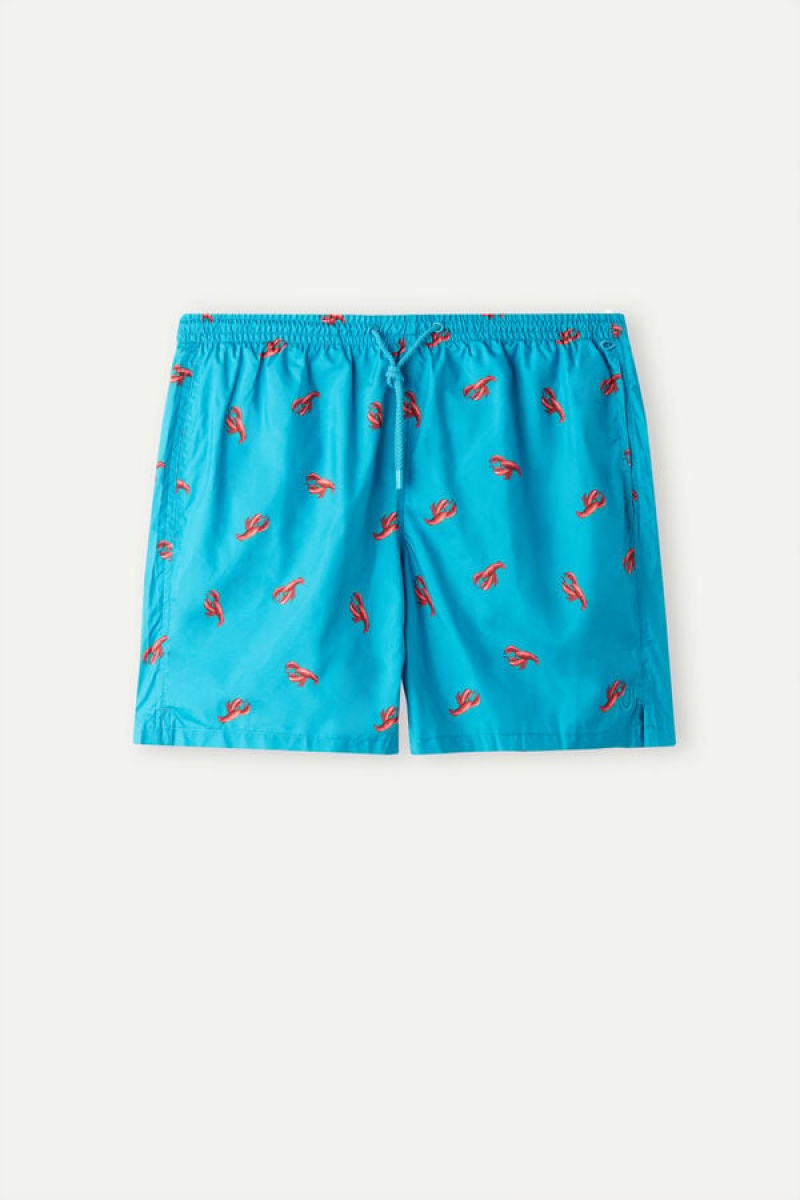 Intimissimi Lobster Print Men\'s Swim Trunks Peacock Blue | USA 2756BCG