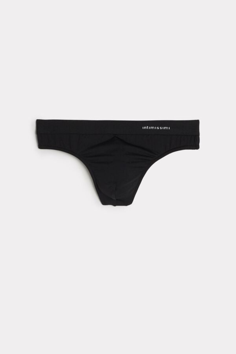 Intimissimi Logo Detailed Microfiber Thong Men's Briefs Black | USA 2676UTD