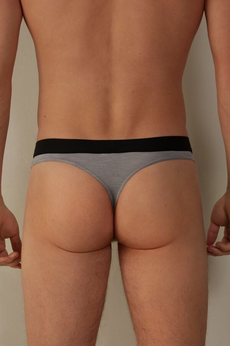 Intimissimi Logo Detailed Microfiber Thong Men's Briefs Light Grey | USA 2677YUF