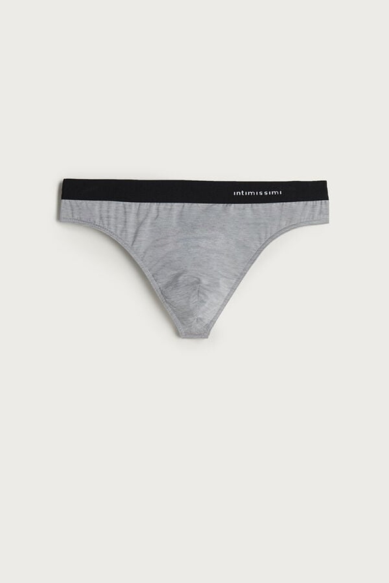 Intimissimi Logo Detailed Microfiber Thong Men's Briefs Light Grey | USA 2677YUF