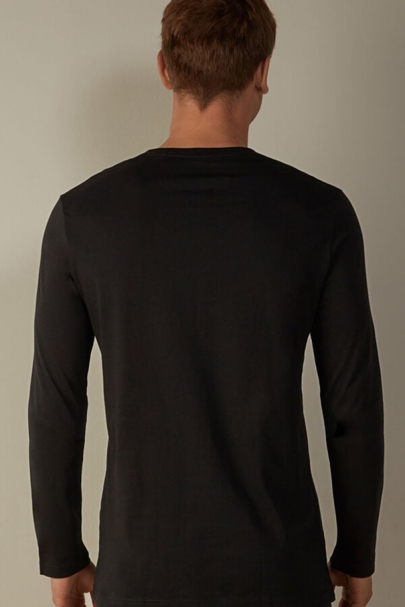 Intimissimi Long-Sleeve Supima® Cotton Top Men's Pajamas Black | USA 2903LHY