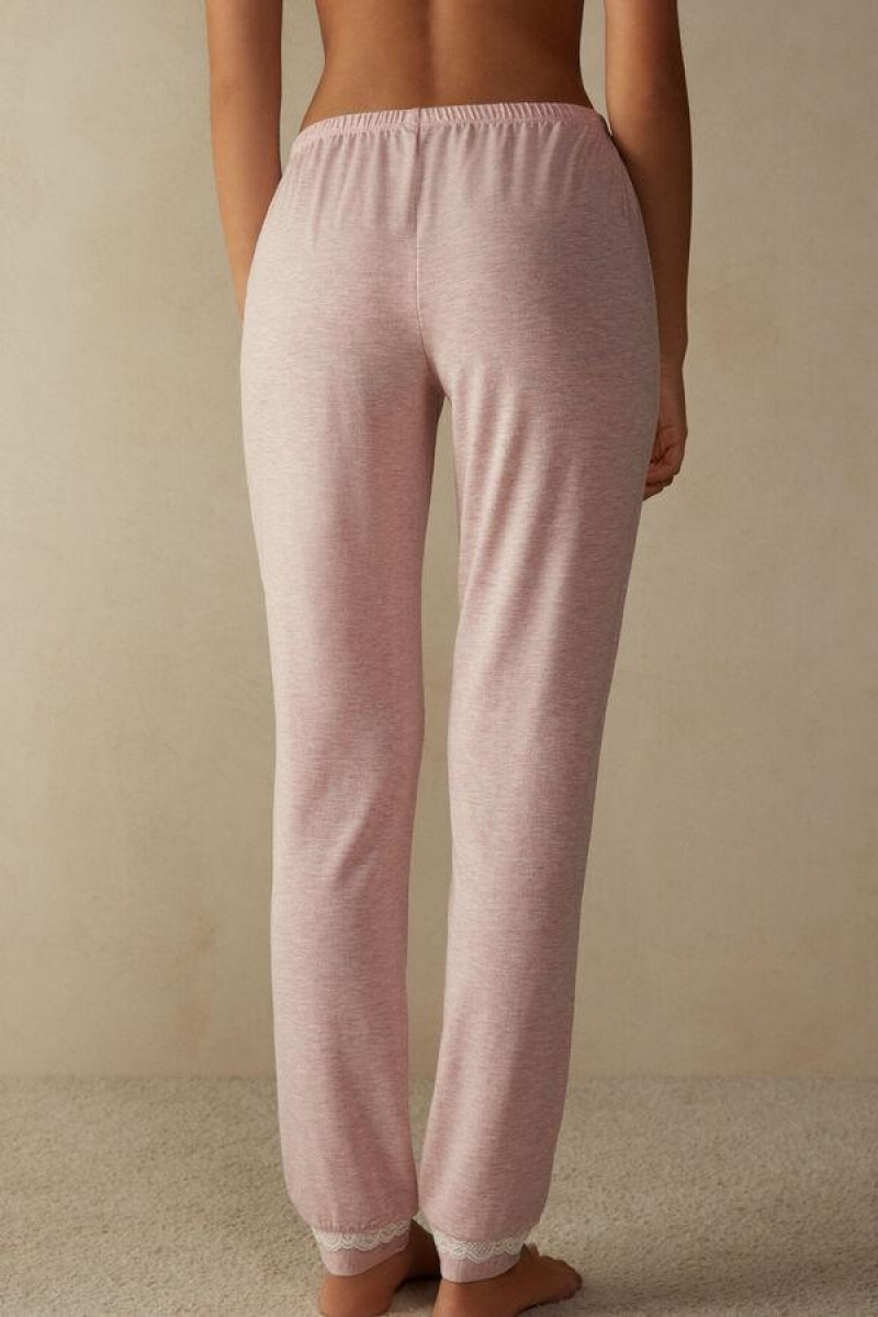 Intimissimi Long Modal Lace Detail Trousers Women's Pajamas Light Pink | USA 2009PQC