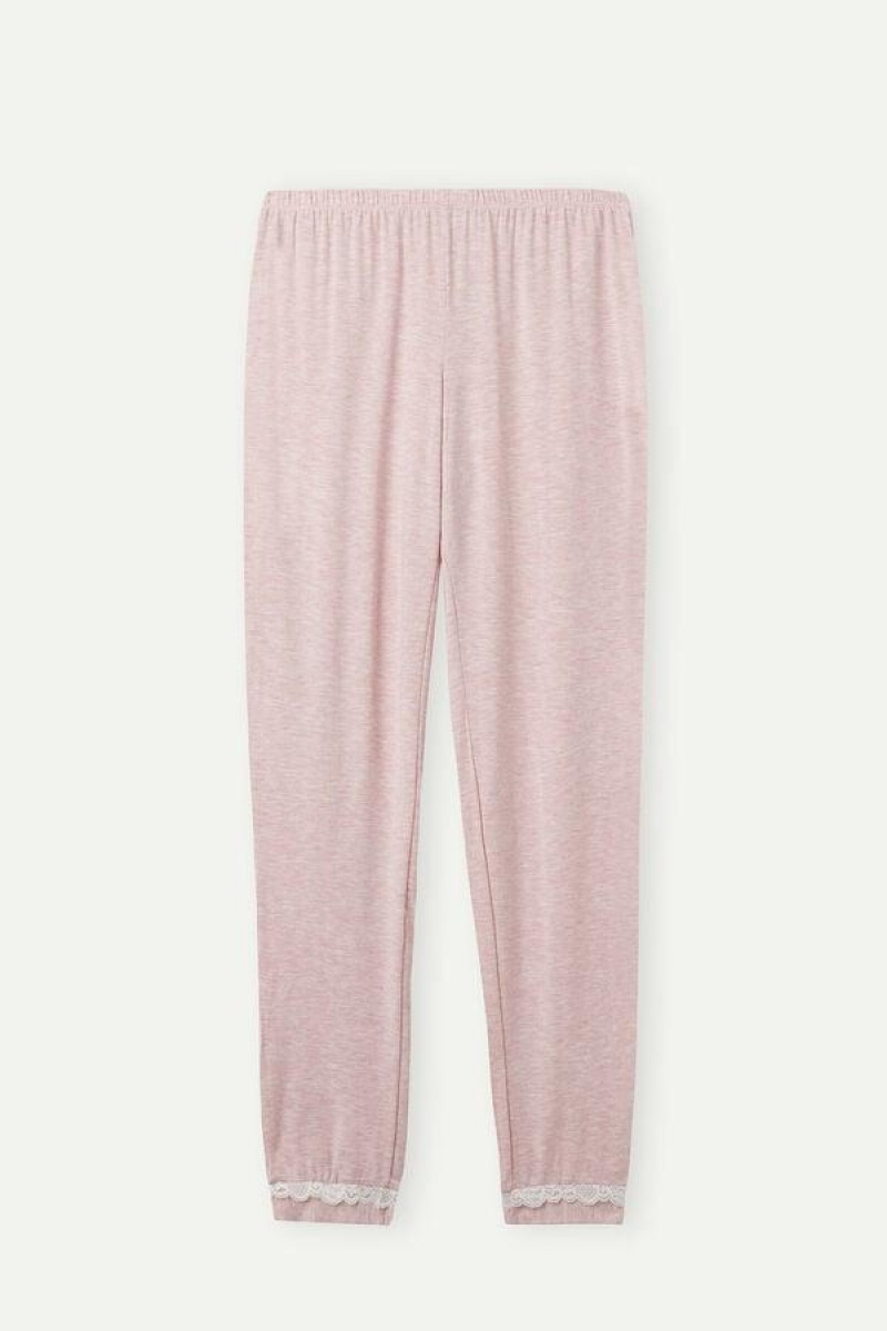 Intimissimi Long Modal Lace Detail Trousers Women's Pajamas Light Pink | USA 2009PQC