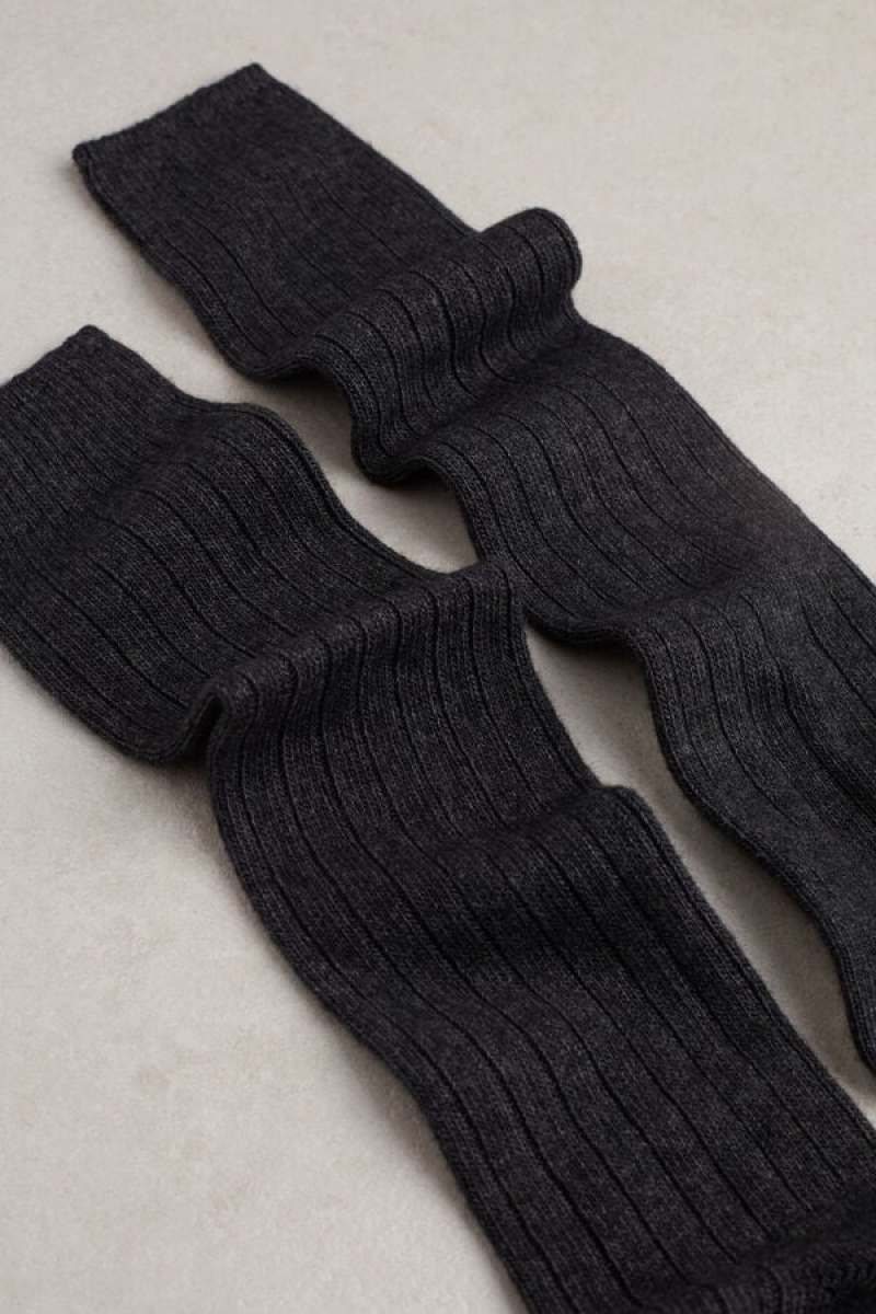 Intimissimi Long Ribbed in Cashmere and Wool Men's Socks Dark Grey | USA 2780QZD