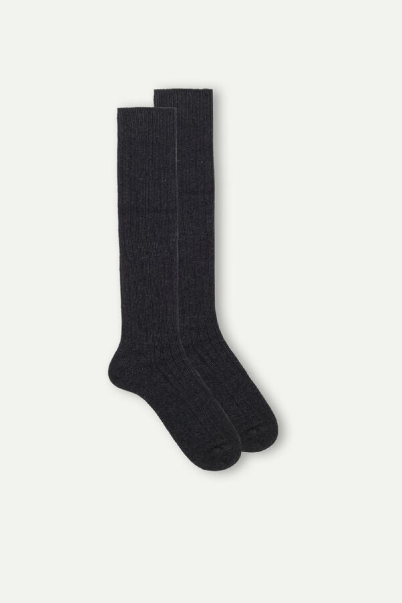 Intimissimi Long Ribbed in Cashmere and Wool Men\'s Socks Dark Grey | USA 2780QZD