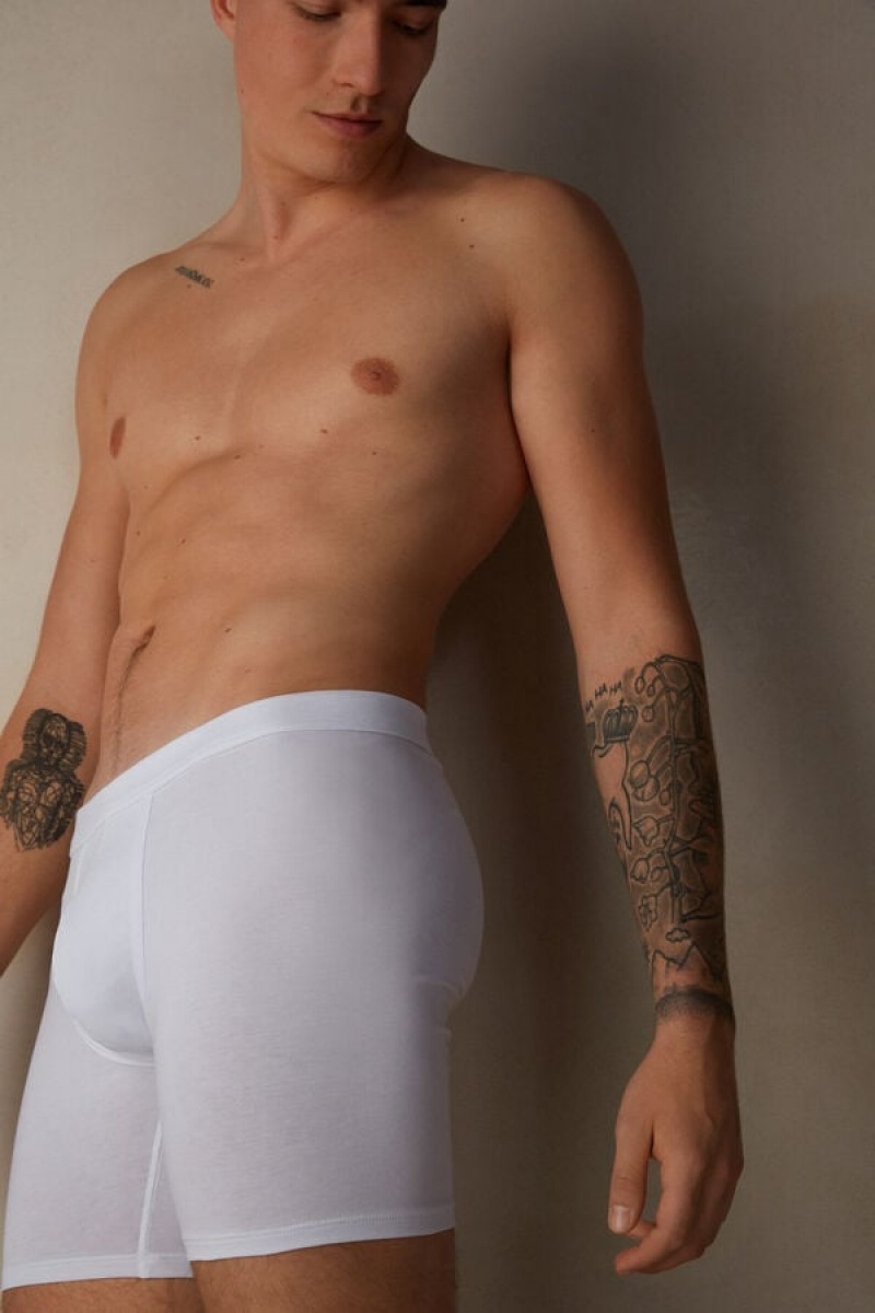 Intimissimi Long in Stretch Supima® Cotton Men's Boxer White | USA 2627SOH