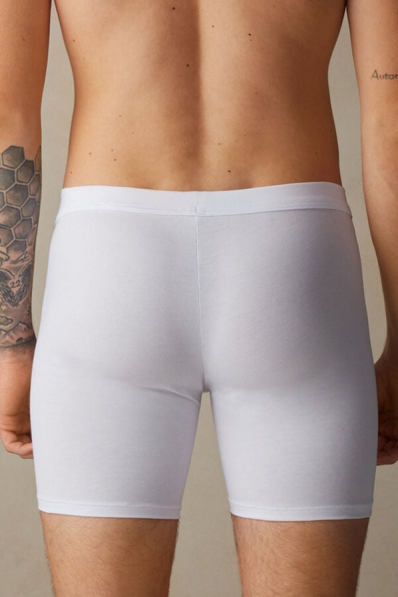 Intimissimi Long in Stretch Supima® Cotton Men's Boxer White | USA 2627SOH