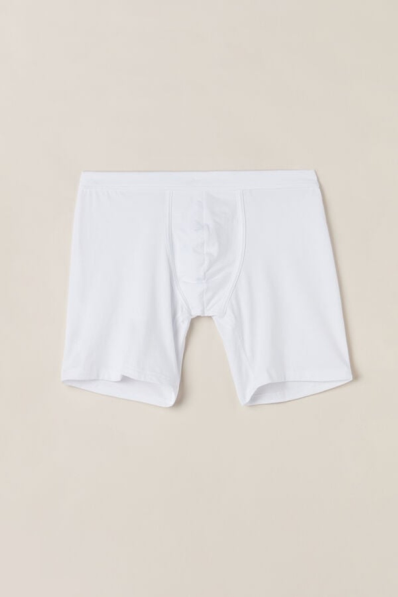 Intimissimi Long in Stretch Supima® Cotton Men's Boxer White | USA 2627SOH