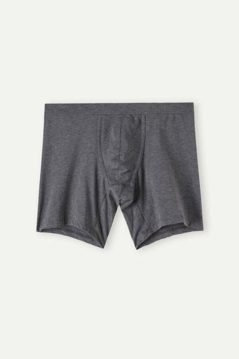 Intimissimi Long in Stretch Supima® Cotton Men's Boxer Deep Grey | USA 2628APJ