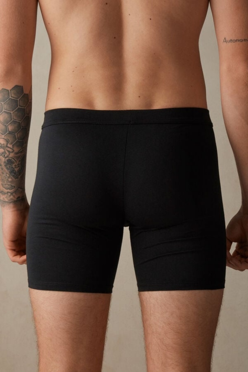 Intimissimi Long in Stretch Supima® Cotton Men's Boxer Black | USA 2631ISZ